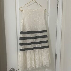 Y2K Forever 21 Ivory Lace Mini Dress with Black Stripes